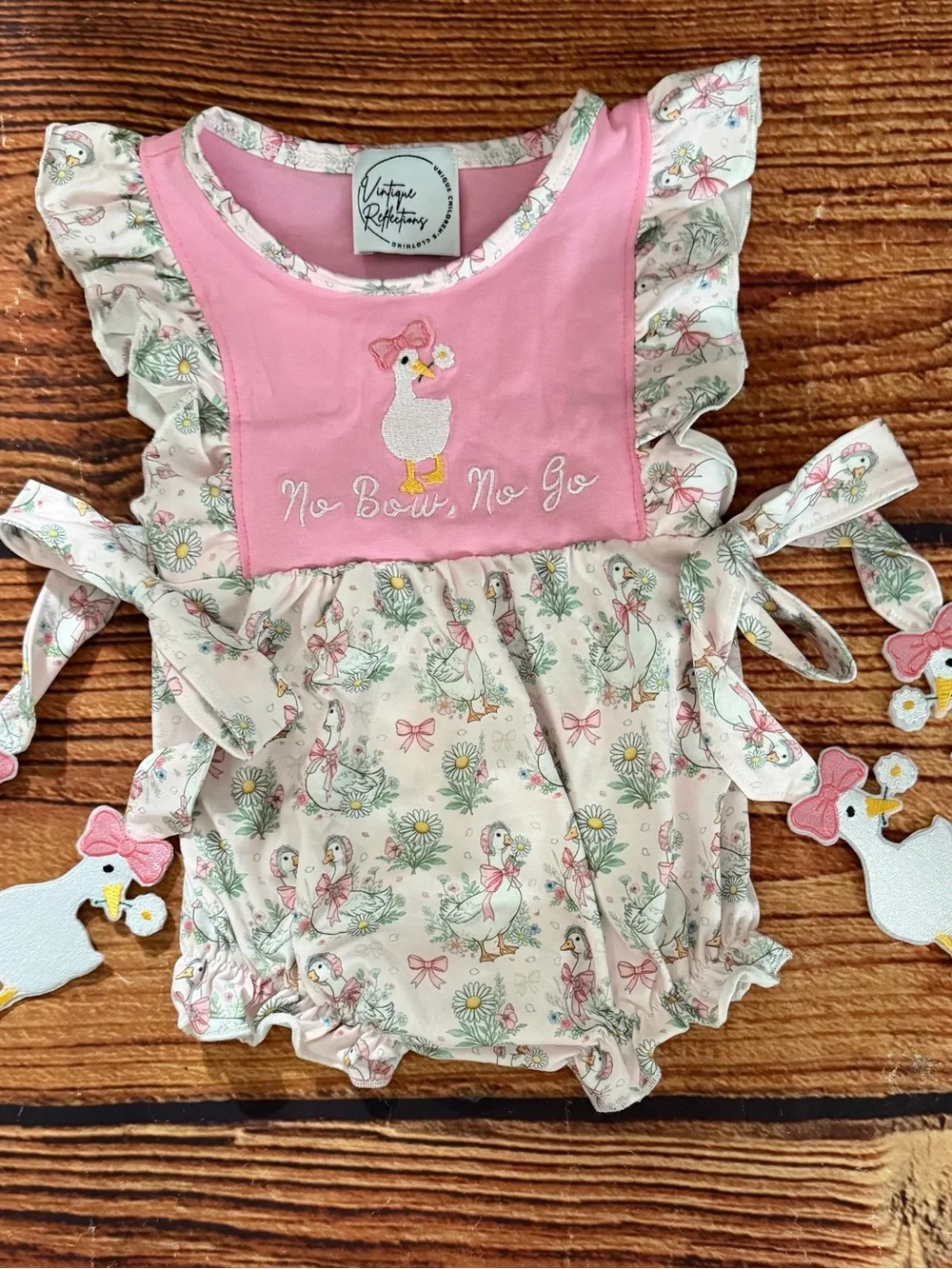 Silly Goose No Bow, No Go Embroidered Bubble Outfit